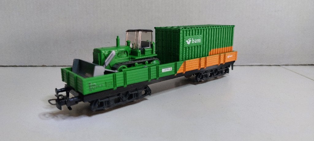 Bam Lage Bakwagon met Bulldozer en 20ft. Container (05), Wisselstroom, Ophalen of Verzenden, NS, Märklin