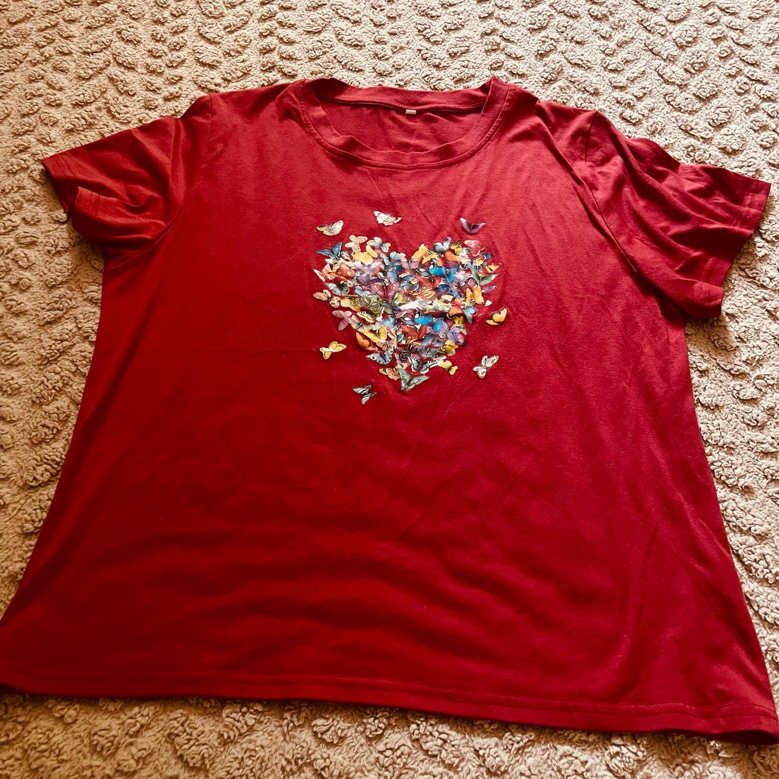 Rood T-shirt met vlinderhart, korte mouw, Maat 38/40 (M), Ophalen of Verzenden, Zo goed als nieuw, Korte mouw