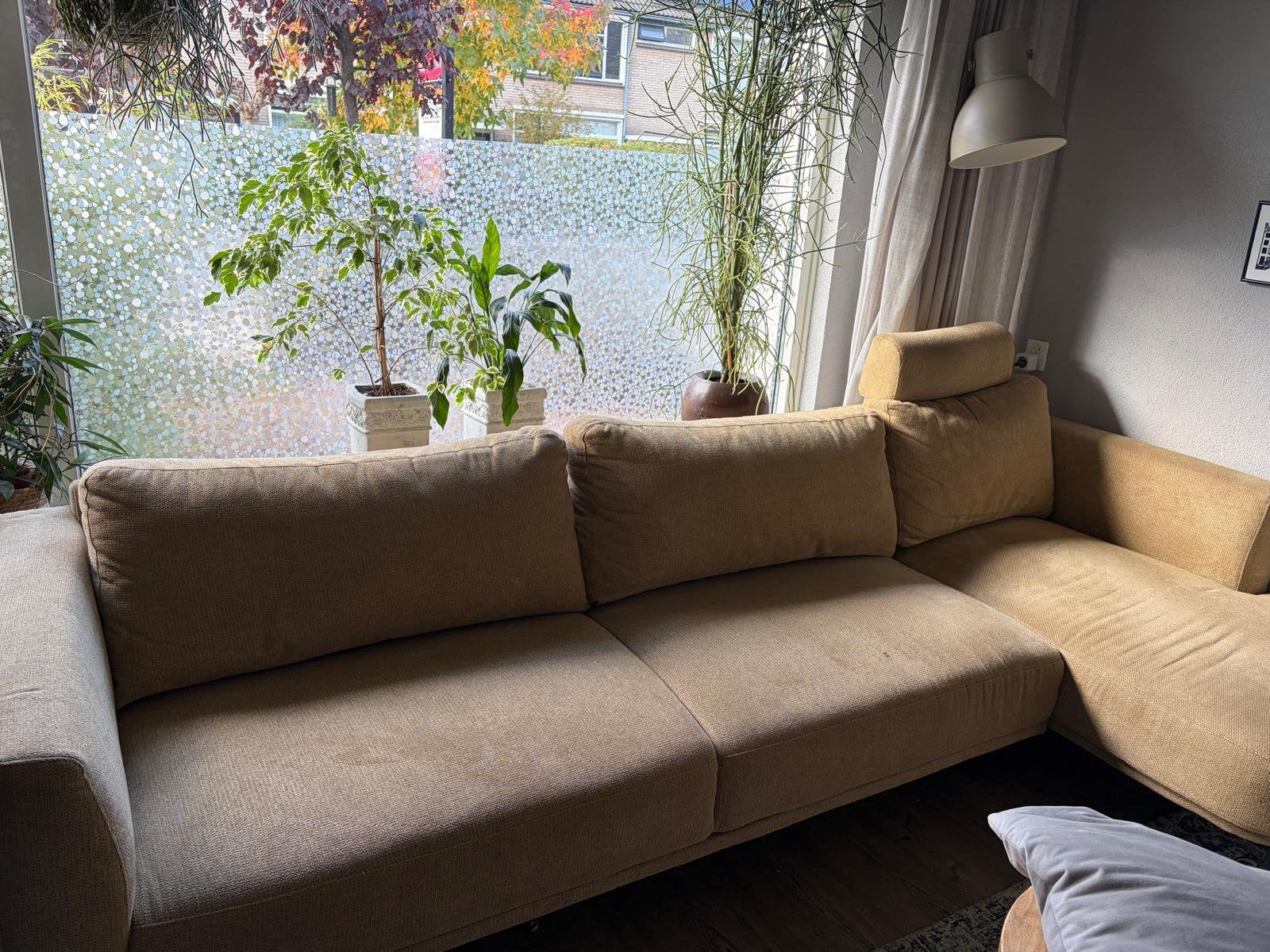 Bank met chaise longue kleur mosterdgeel, Ophalen, Gebruikt
