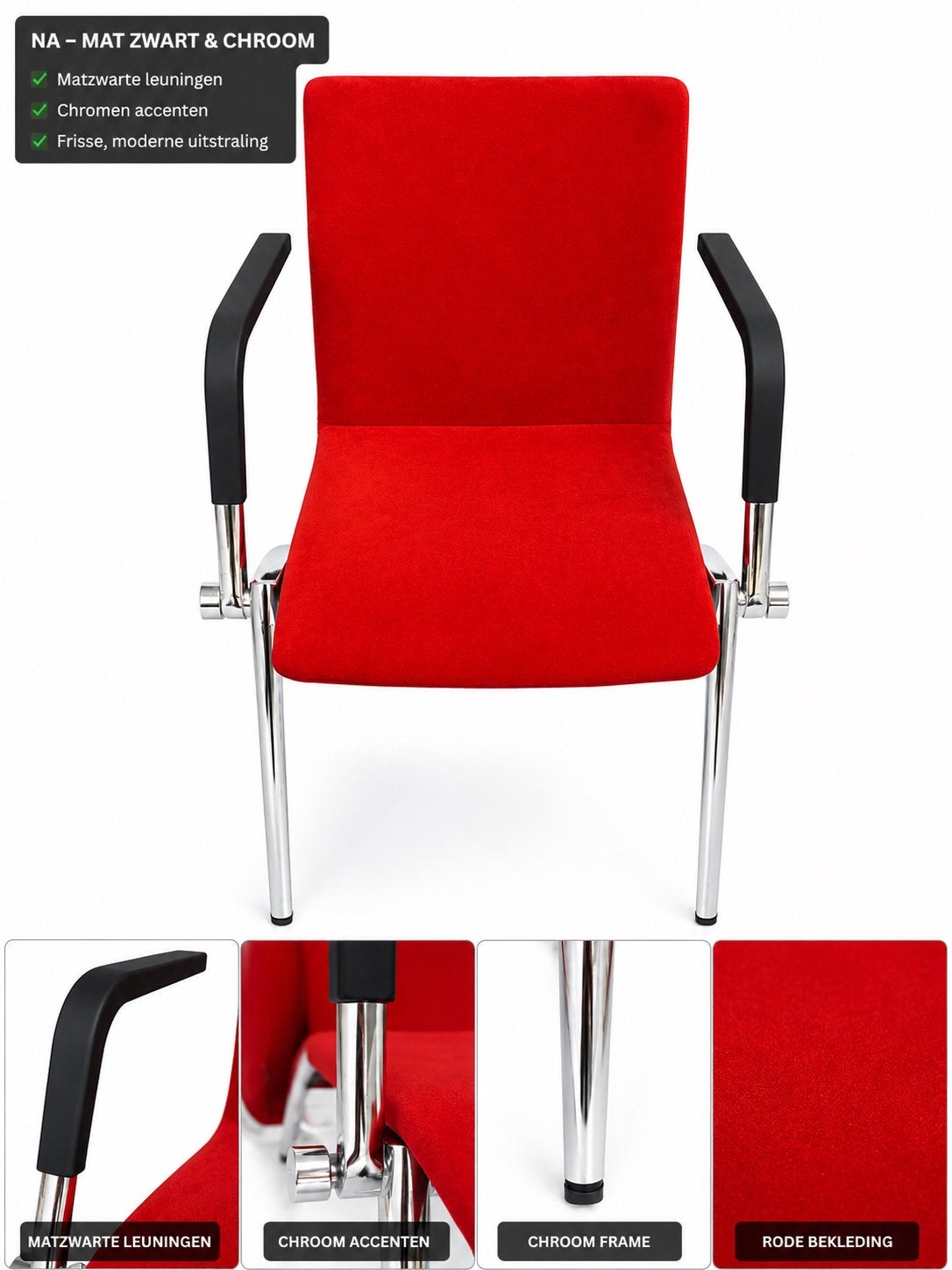 Artifort stoelen - 7 stuks - Rood met chroom onderstel, Ophalen, Gebruikt, Stof, Vijf, Zes of meer stoelen