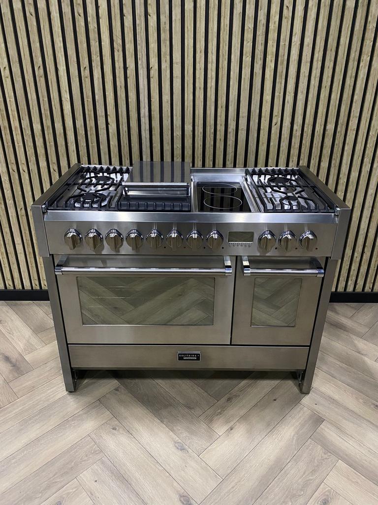 Luxe Fornuis Solitaire 120cm gas/keramisch + Dubbele oven!, Witgoed en Apparatuur, Ophalen of Verzenden, Grill, Gas