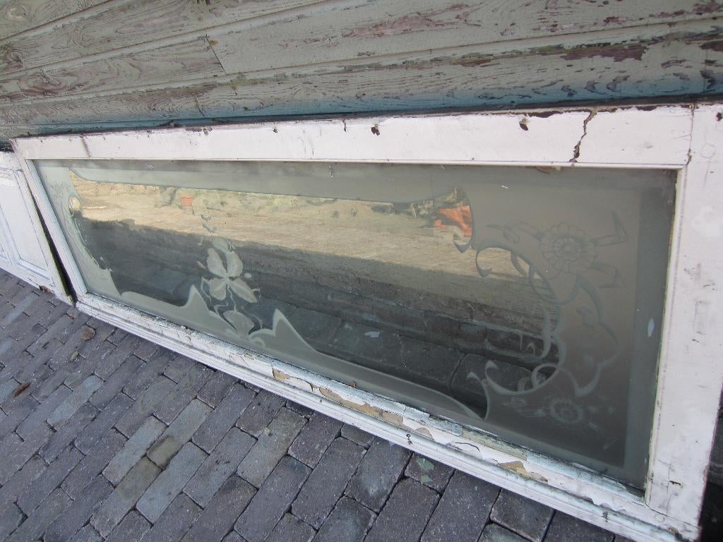 56hx205br glasplaat prachtig ge-etst glas art nouveau