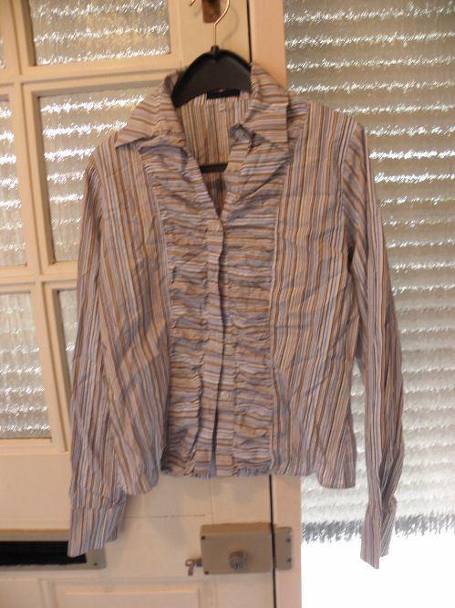 Katoenen gestreepte blouse BLUE RIVER COLLEGE STYLE 36 zgan, Maat 38/40 (M), Blue River College Style, Bruin, Ophalen of Verzenden
