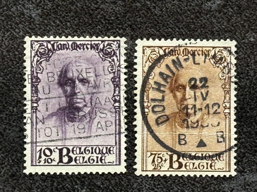 1932 OBP 342+344 kardinaal Mercier, gestempeld, Postzegels en Munten, Frankeerzegel, Ophalen of Verzenden, Gestempeld, Overig