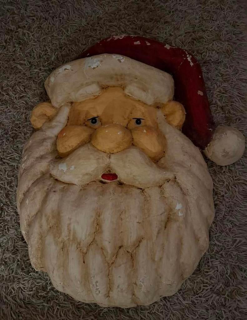 Zeer uniek oud kerstman hoofd van papier mache van 82 cm !, Ophalen, Gebruikt