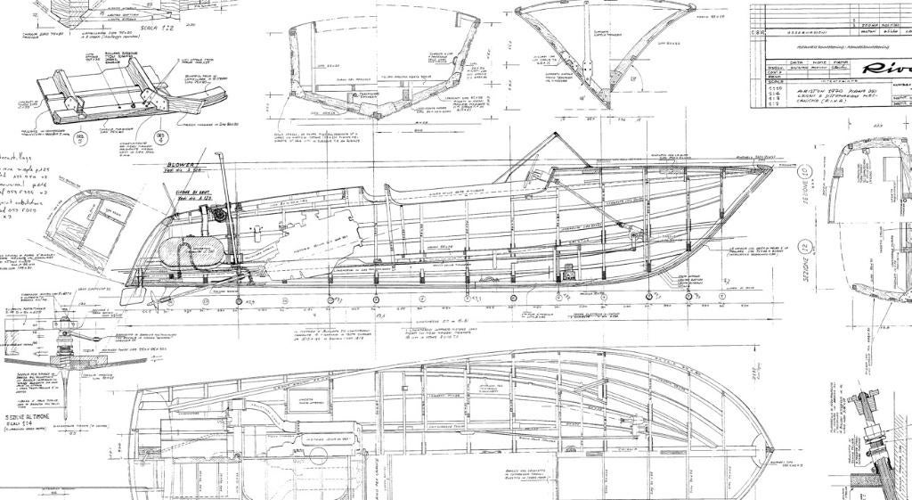 Een kopie van de originele bouwtekening van de Riva Ariston, Hobby en Vrije tijd, Modelbouw | Boten en Schepen, Ophalen of Verzenden
