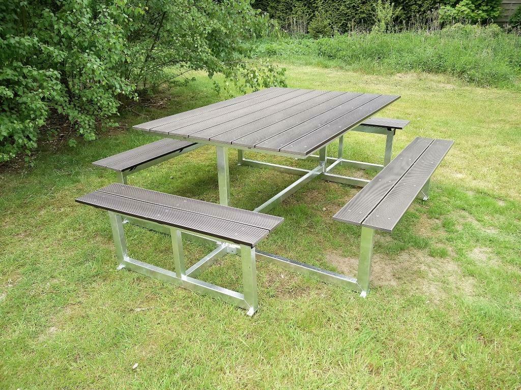 Vierkante of Jumbo picknicktafel, staal met houtcomposiet, Tuin en Terras, Picknicktafels, Ophalen of Verzenden, Nieuw, Vierkant