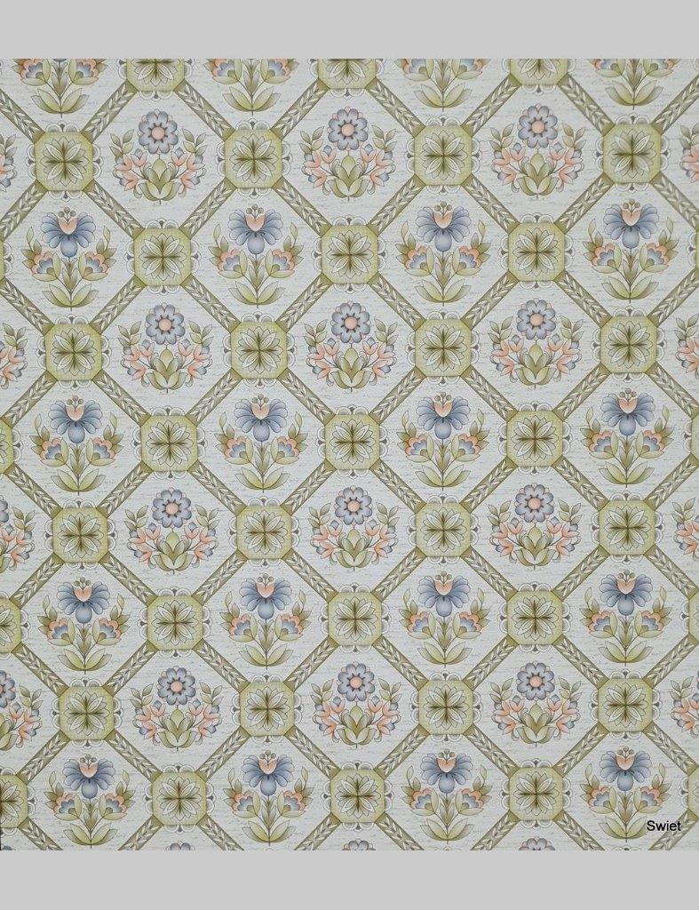 13947 retro behang bloemen ruit pastel seventies stijl swiet, Ophalen of Verzenden, 75 m² of meer, Oranje