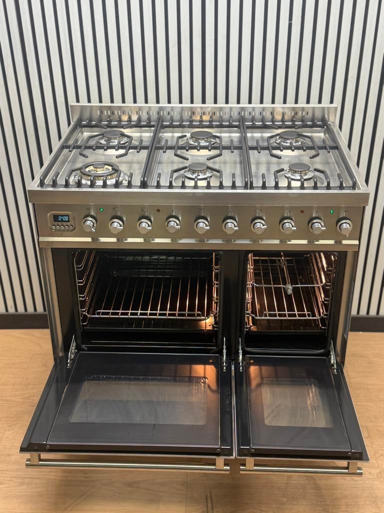 Luxe Boretti Fornuis 6 pits RVS dubbele oven 90 cm, Witgoed en Apparatuur, Fornuizen, Hete lucht, Fornello Esperta, Ophalen of Verzenden