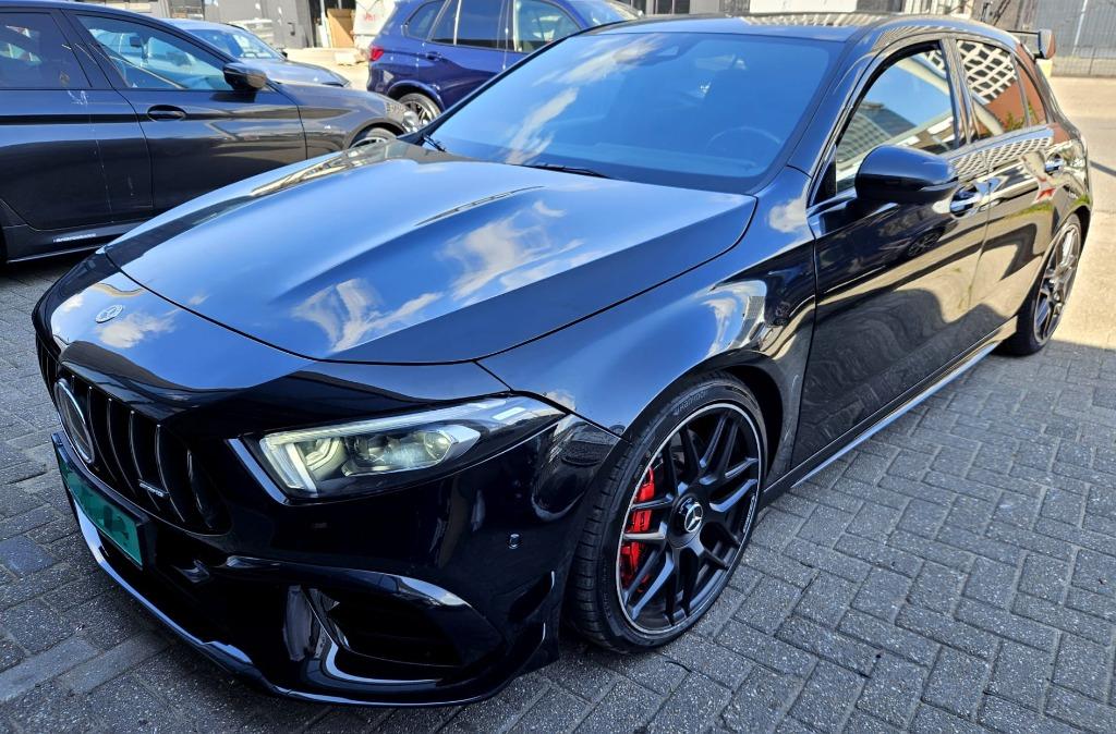 Mercedes A45S 4M+ AMG Aero A45 PRIJS VERLAAGD!, Auto's, Mercedes-Benz, Automaat, 4 cilinders, Zwart, Leder