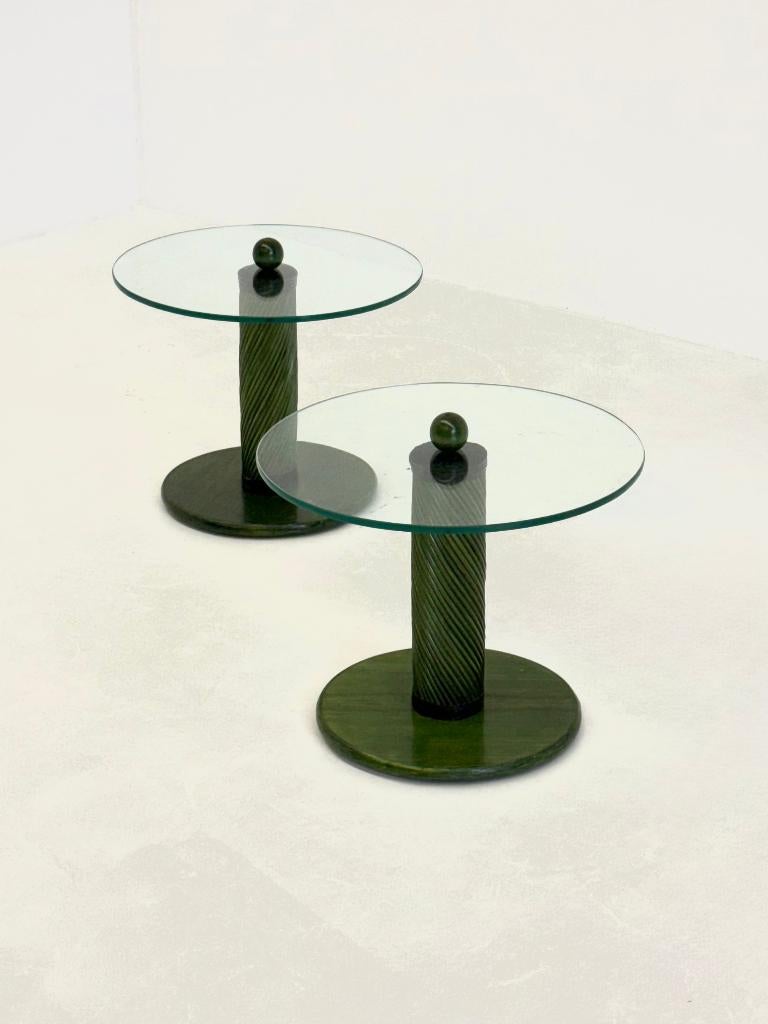 Italiaanse bijzettafels met bamboe voet en glazen blad, Minder dan 55 cm, -, -, Rond