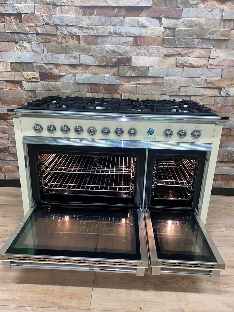 Luxe Solitaire Ascot Fornuis creme 8 pits 2 ovens 120 cm, Witgoed en Apparatuur, Gebruikt, 60 cm of meer, Ophalen of Verzenden