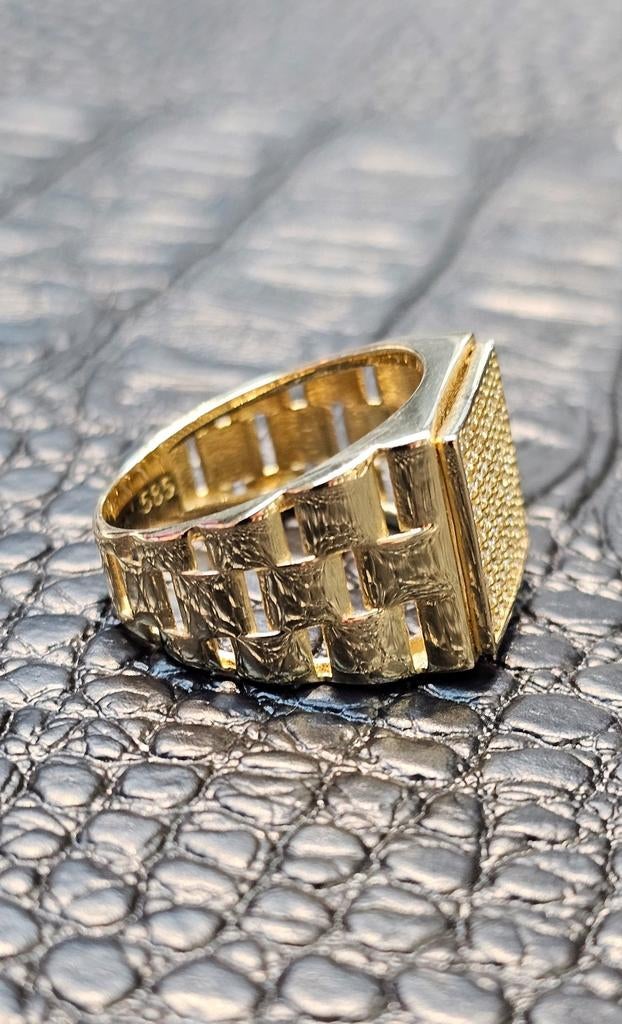 Prachtige zegelring 14karaat goud met zirkonia steen, Sieraden, Tassen en Uiterlijk, Ringen, Heer, Nieuw, Ophalen of Verzenden