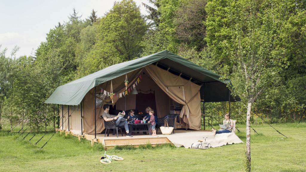 Glamping safaritent 6p camping Drenthe bij bos. KORTING 15%