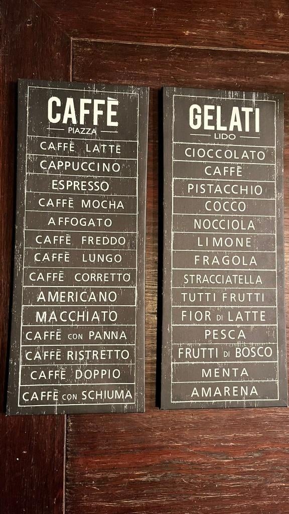 Vintage decoratieborden Caffè & Gelati set, Ophalen, Gebruikt