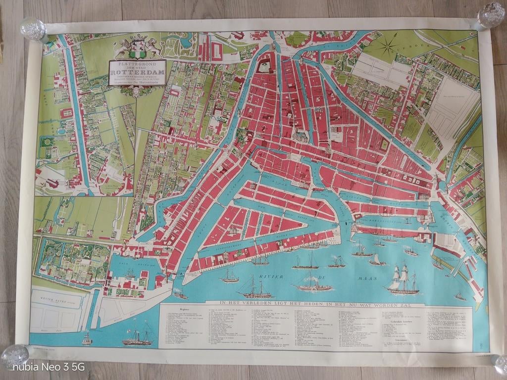 Plattegrond Rotterdam - Midden 19e Eeuw, Boeken, Atlassen en Landkaarten, Gelezen, Ophalen of Verzenden, Landkaart, 1800 tot 2000