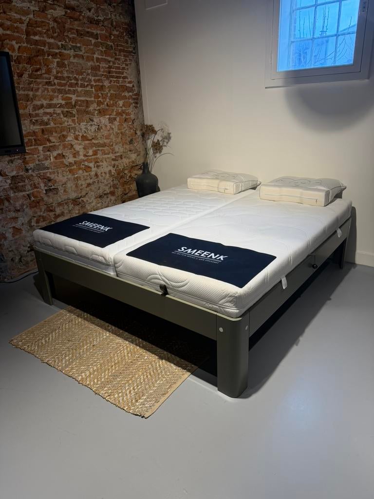 Auping Auronde 2000 Taupe + Nieuwe matrassen! KOOPJE!, Tweepersoons, Ophalen of Verzenden, Zo goed als nieuw, 180 cm