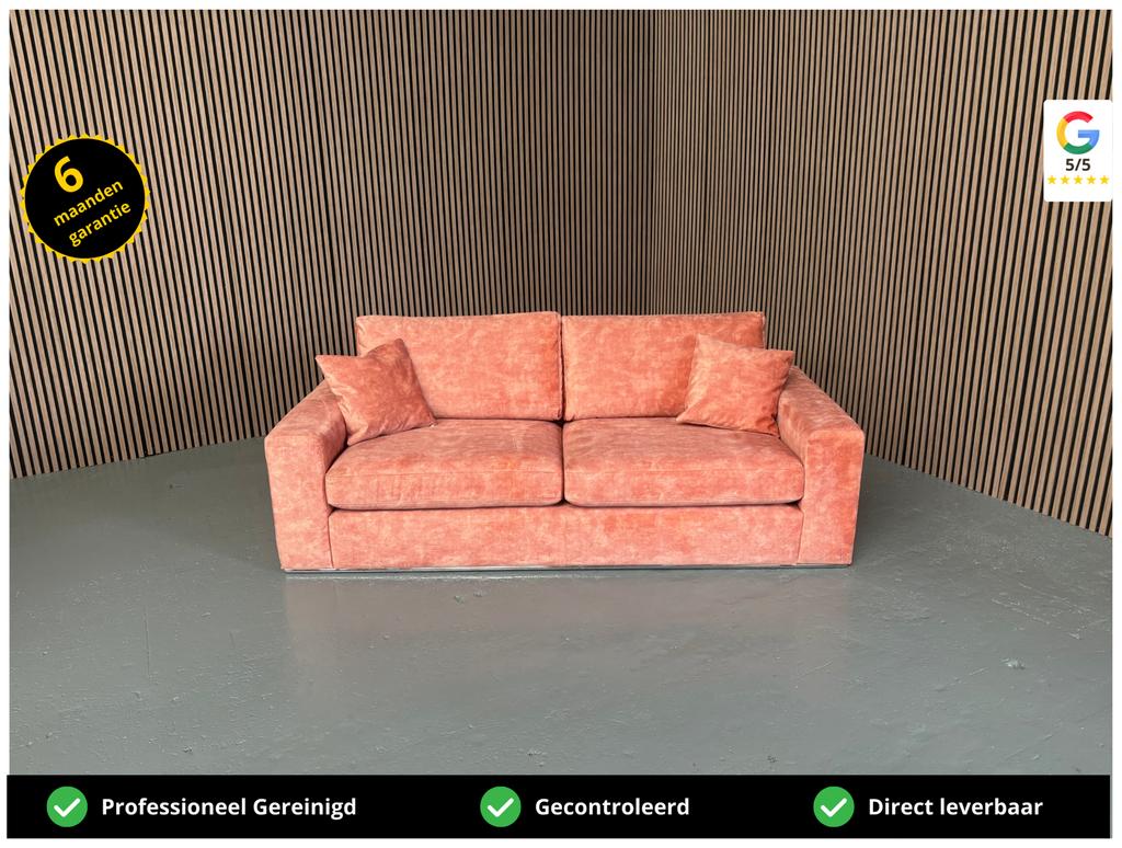 GRATIS LEVERING Velvet 3zits bank roze 225x95 NIEUW, 75 tot 100 cm, Ophalen of Verzenden, Rechte bank, Overige materialen