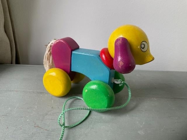Vintage houten speelgoed. Trekbeest / hondje van hout., Ophalen, Gebruikt, Duw- of Trekspeelgoed