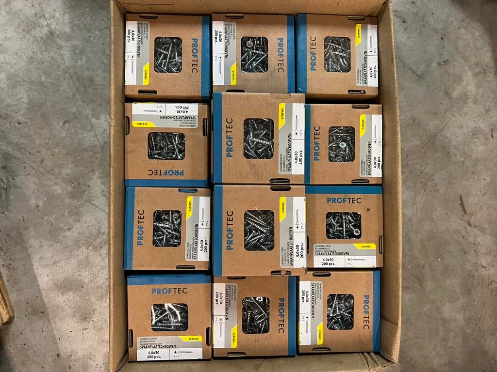 44 doosjes proftech spaanplaatschroeven 4.0x30., Ophalen, Nieuw, Minder dan 50 mm, Schroeven