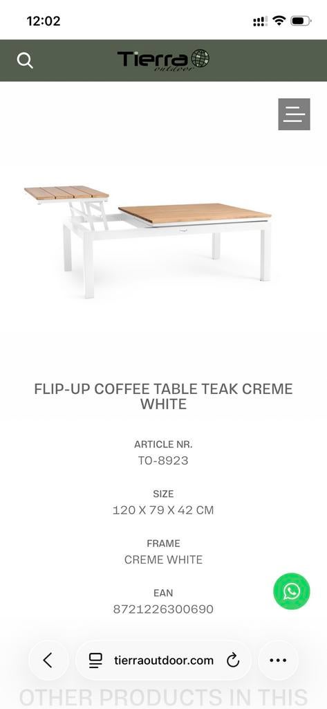 GEZOCHT: Tierra outdoor flip up in creme white, Ophalen of Verzenden