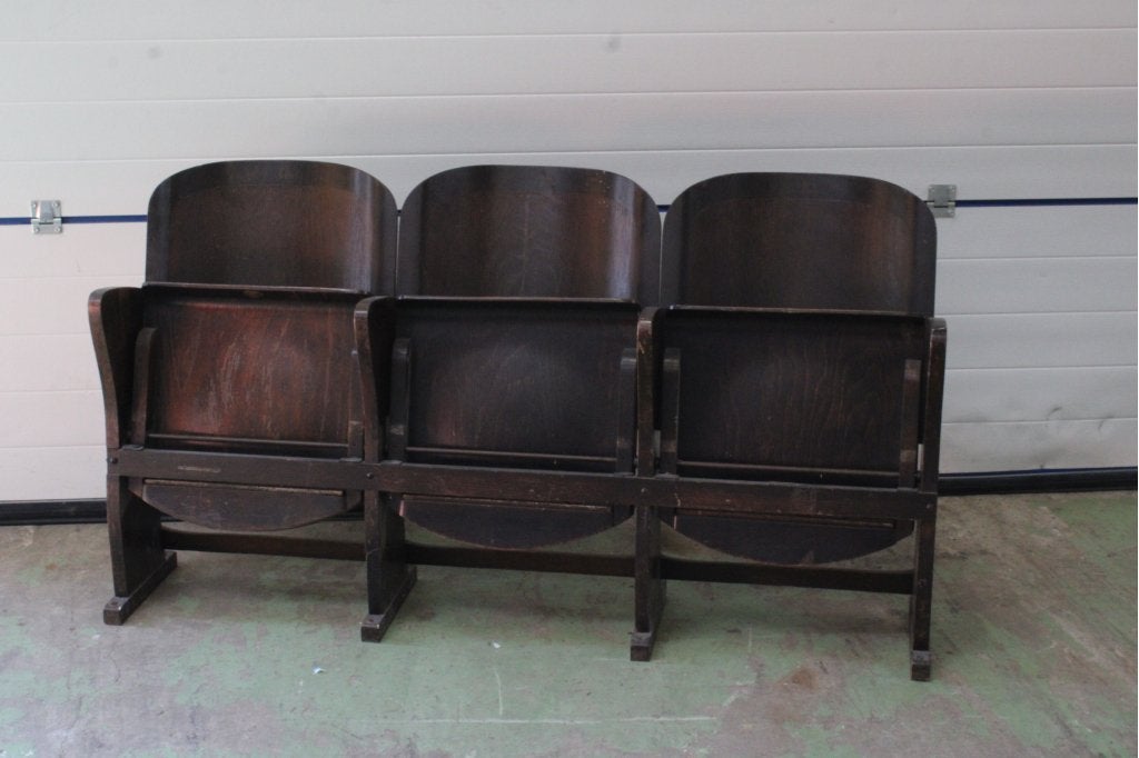 Antiek Houten Bioscoopbank van 3 Stoelen, Ophalen of Verzenden