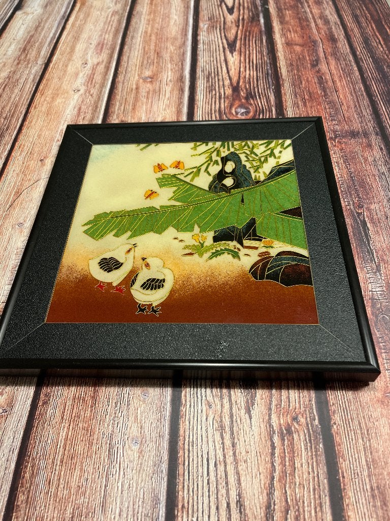 Vintage Japanse wanddecoratie met kuikens en vlinders, Minder dan 20 cm, Ophalen of Verzenden, Handgemaakt, Wanddecoratie
