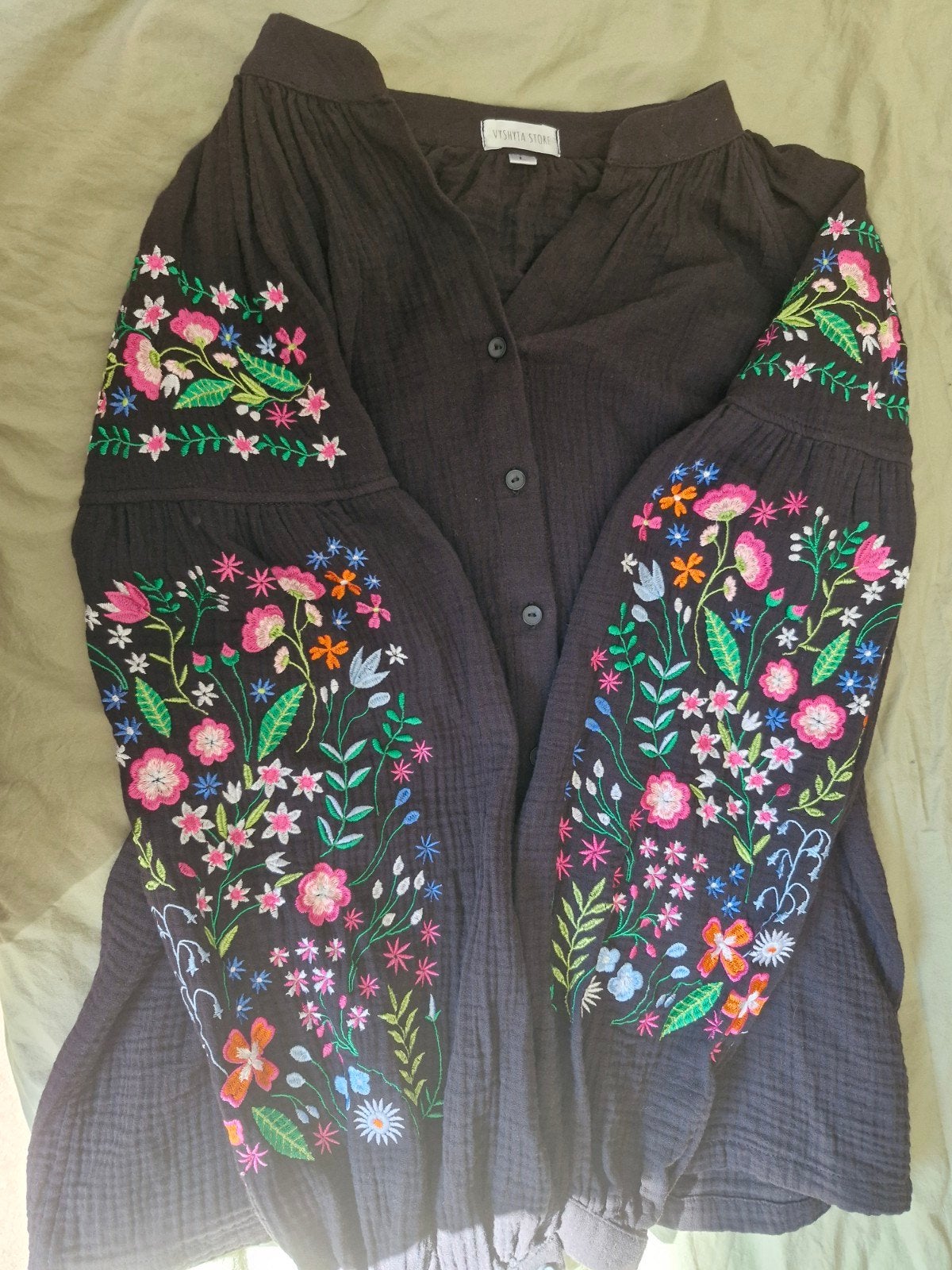 Vyshyta blouse Oekraïne met bloemenborduurwerk, Zwart, Maat 42/44 (L), Ophalen of Verzenden, Zo goed als nieuw