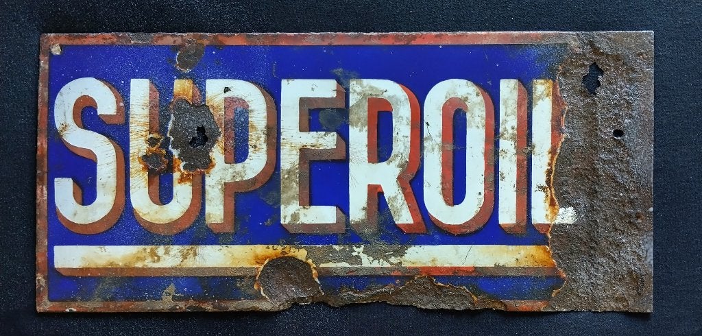 Zeer Zeldzame Emaille SUPEROIL Schuurvondst c.a.1910., Ophalen of Verzenden, Gebruikt, Reclamebord