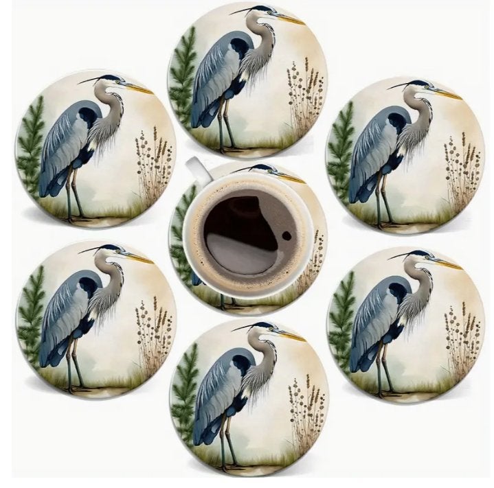Onderzetters met Reiger afbeeldingen, Hout, Glasonderzetter, Stapelbaar, Ophalen of Verzenden