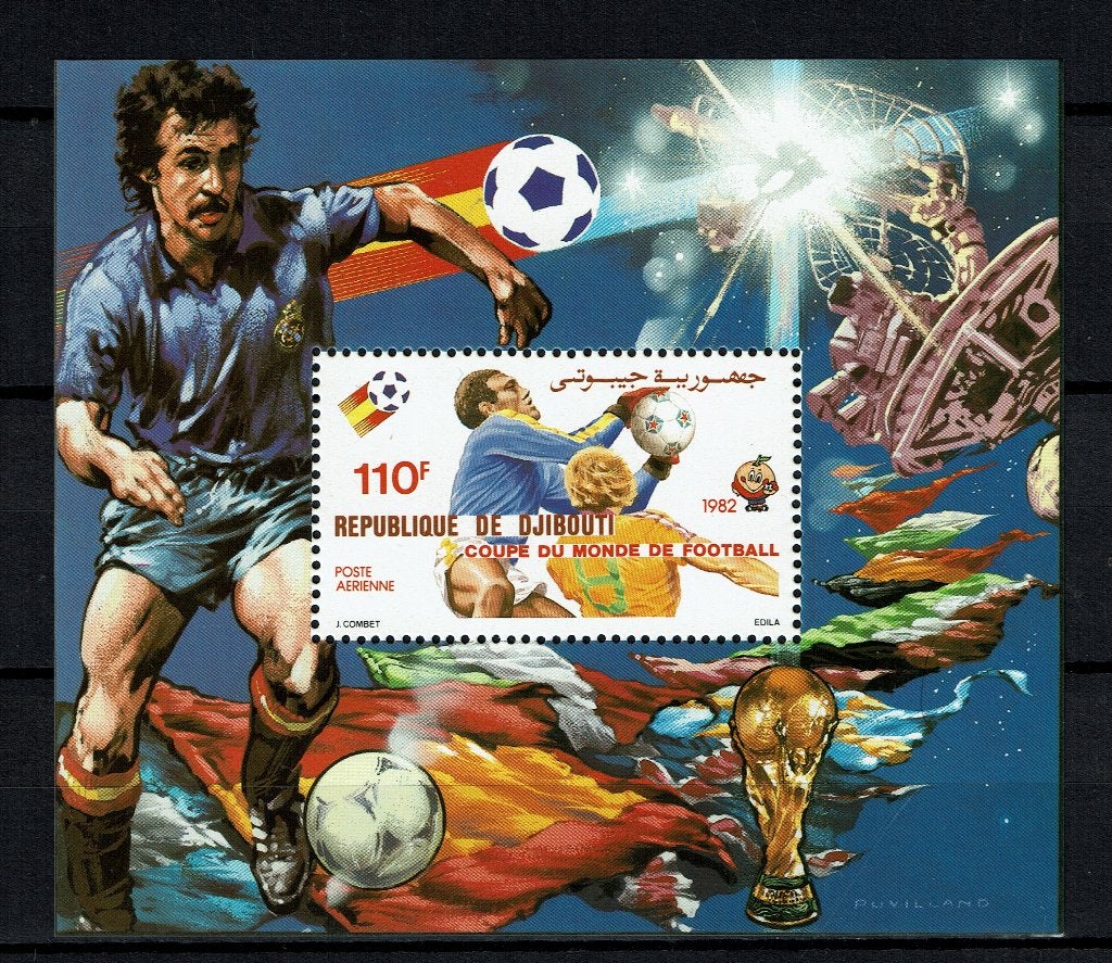 DJIBOUTI 1982 PF BLOK VOETBAL SPORT RUIMTEVAART SPACE, Ophalen of Verzenden, Postfris, Sport
