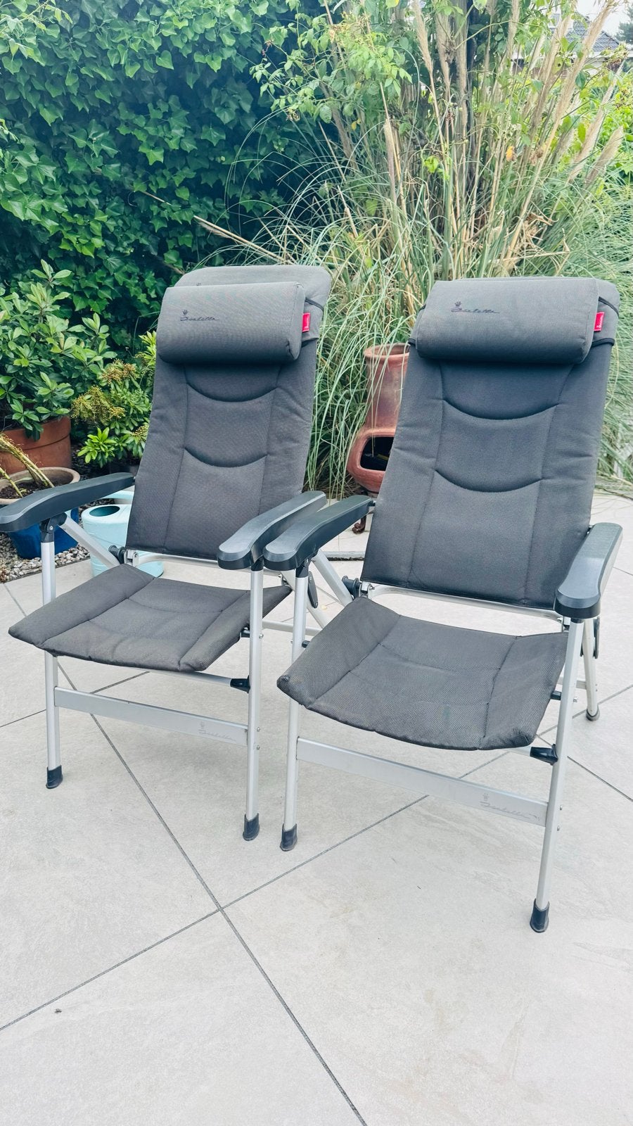 2 Isabella Campingstoelen met voetenbankjes, Ophalen, Gebruikt, Campingstoel