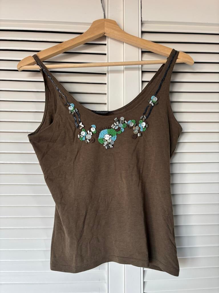 Sinequanone bruin topje met steentjes - Maat S, Kleding | Dames, Bruin, Ophalen of Verzenden, Zo goed als nieuw, Maat 36 (S)