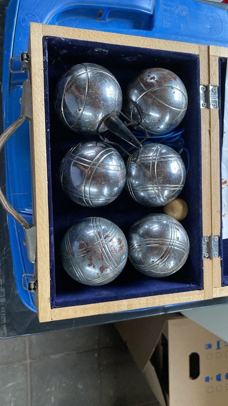 Petanque set in houten kist, Sport en Fitness, Ophalen, Gebruikt
