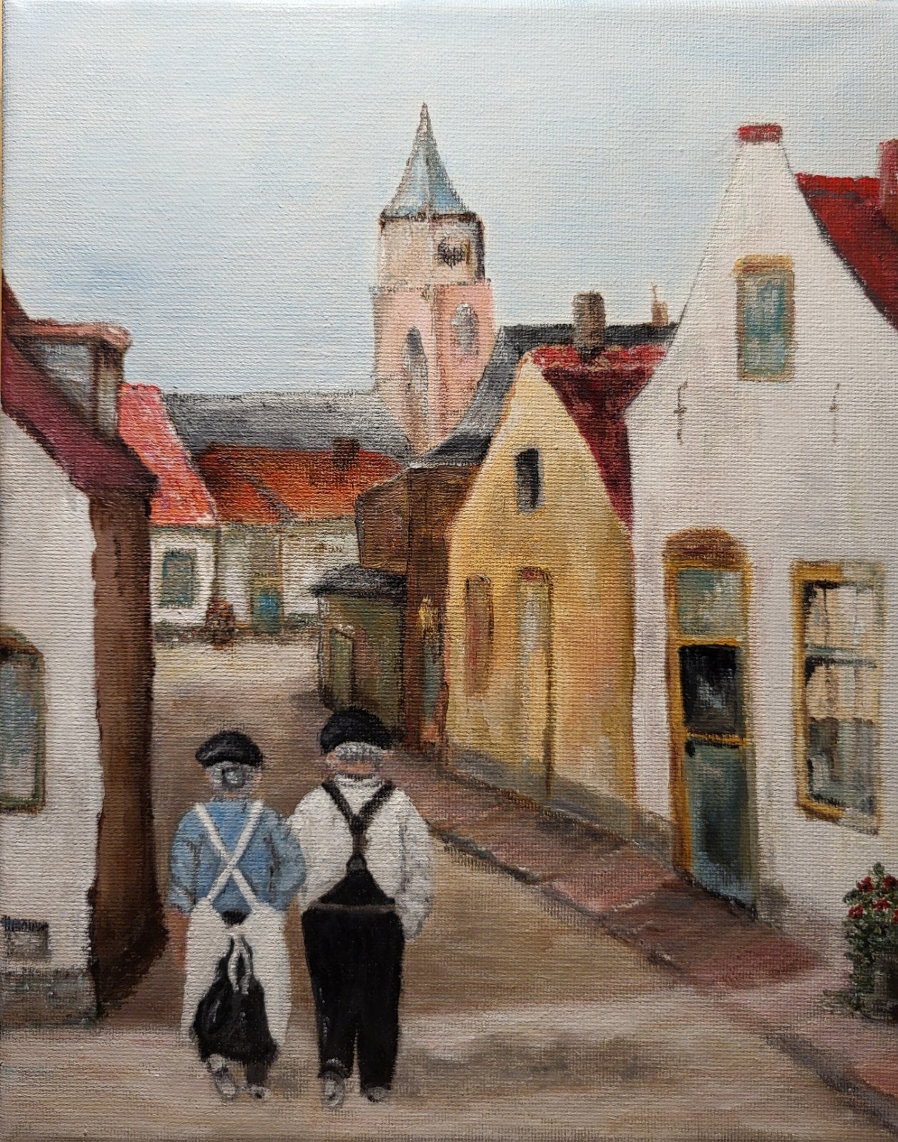 schilderijtje nostalgisch straatje, Ophalen of Verzenden, Nieuw, Minder dan 50 cm, Schilderij
