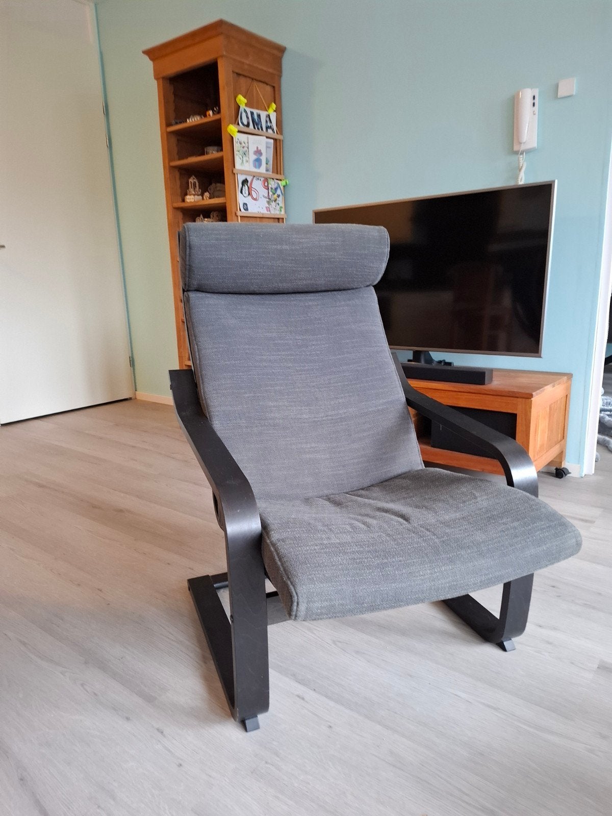 IKEA Poäng fauteuil met antraciet kussens, Ophalen, Hout, Gebruikt, Eén