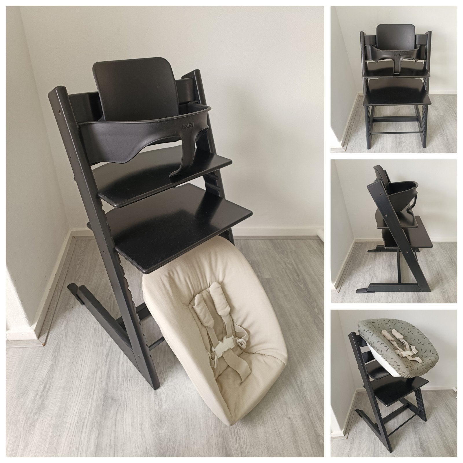 Stokke Tripp Trapp zwart+babyset,newbornset,2 extra hoezen, Kinderen en Baby's, Kinderstoelen, Zo goed als nieuw, Meegroeistoel
