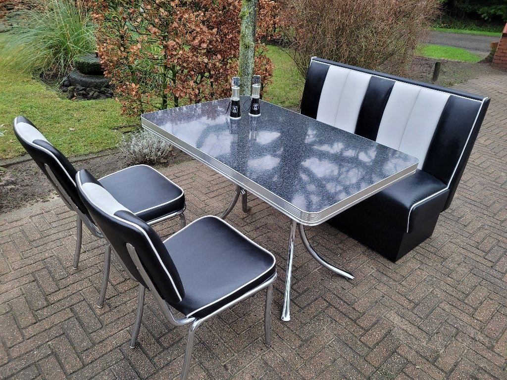 Bel Air diner bank + 2 stoelen + tafel retro sixties fifties, Huis en Inrichting, Ophalen, Twee, Zwart, Zo goed als nieuw
