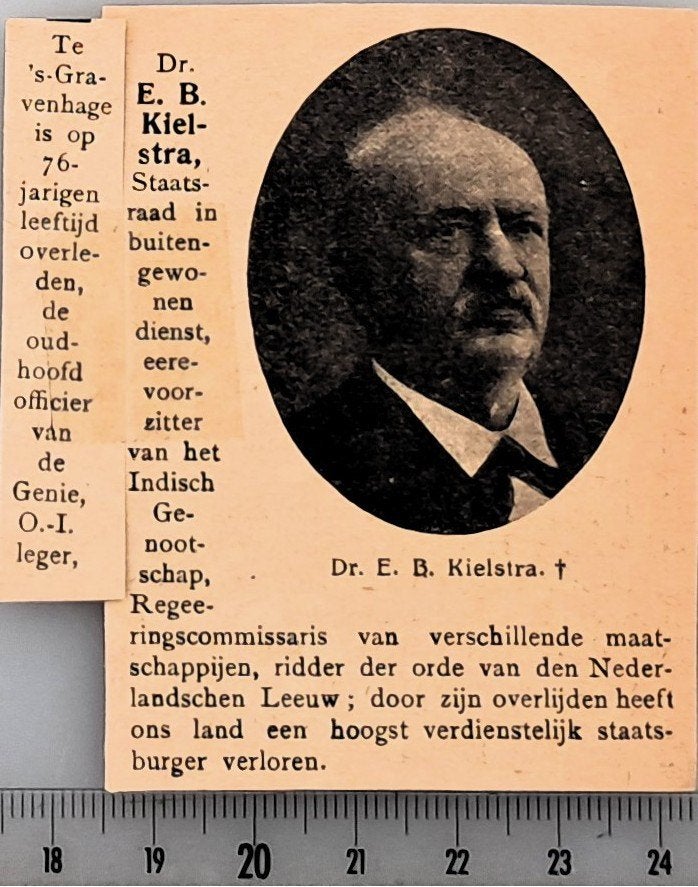 Leger Indië 1920; hoofd-off.Genie O.I. Kielstra is overleden, Verzenden, Voor 1940, Gebruikt, Overige onderwerpen