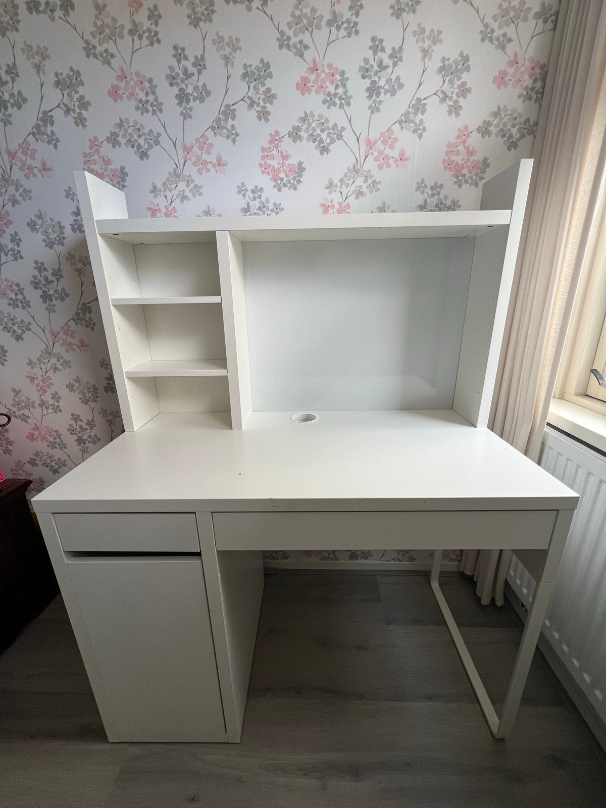 Ikea Micke bureau met opbouwdeel, Ophalen, Gebruikt, Met lades, Spaanplaat of MDF