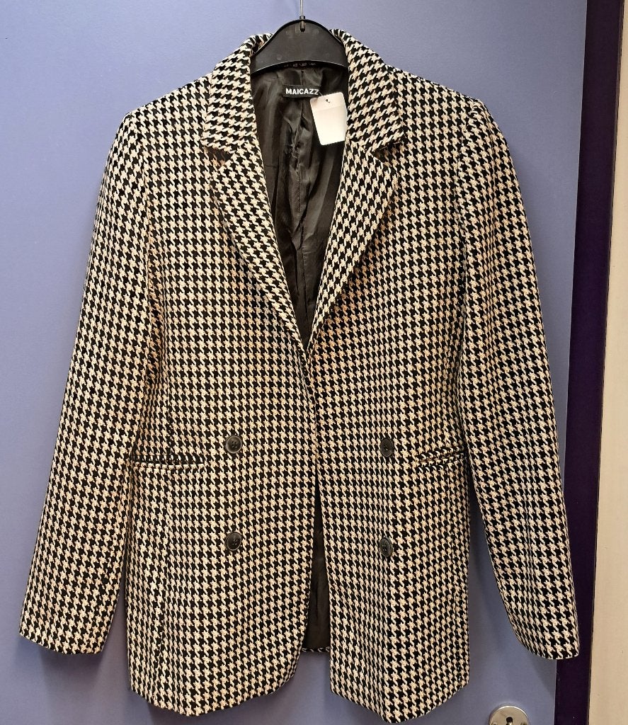 Maicazz blazer open langer model beige/zwart/ecru L nr 47366, Maicazz, ., Zwart, Maat 42/44 (L)