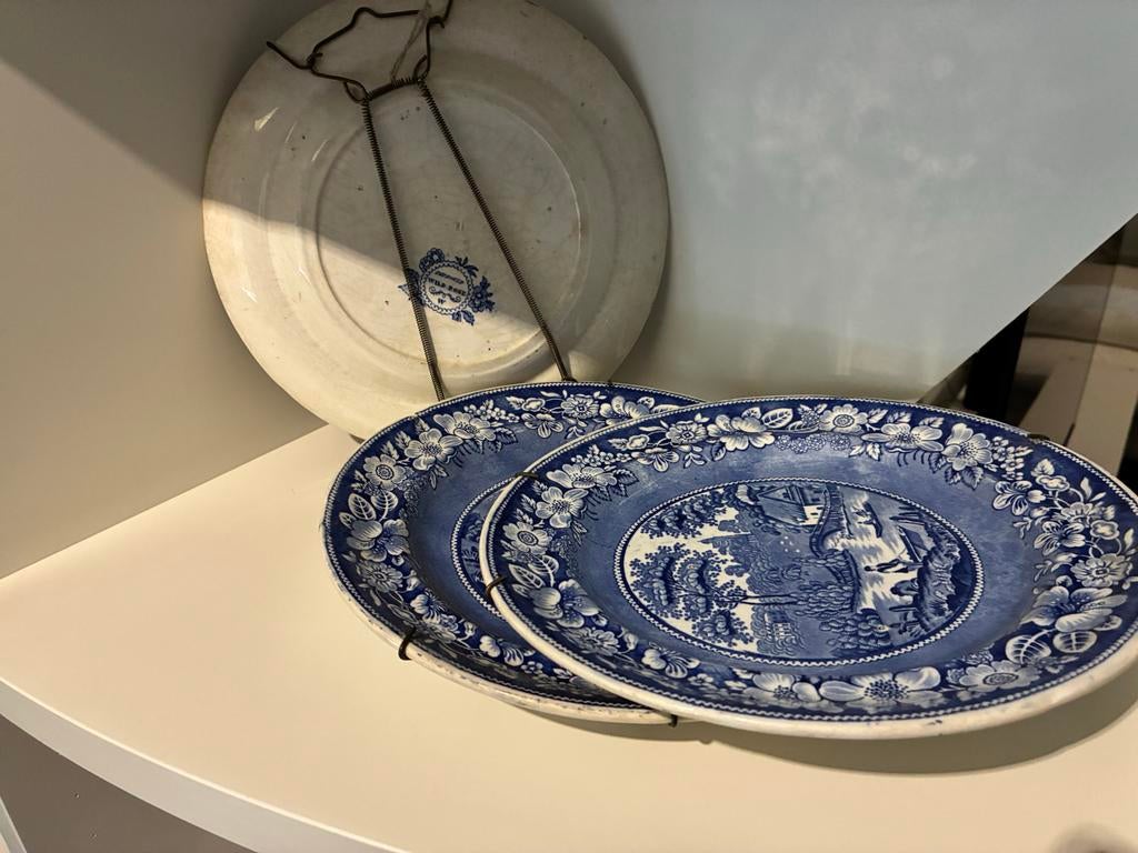 Antieke Delfts Blauwe Borden - Wild Rose Patroon, Antiek en Kunst, Ophalen of Verzenden