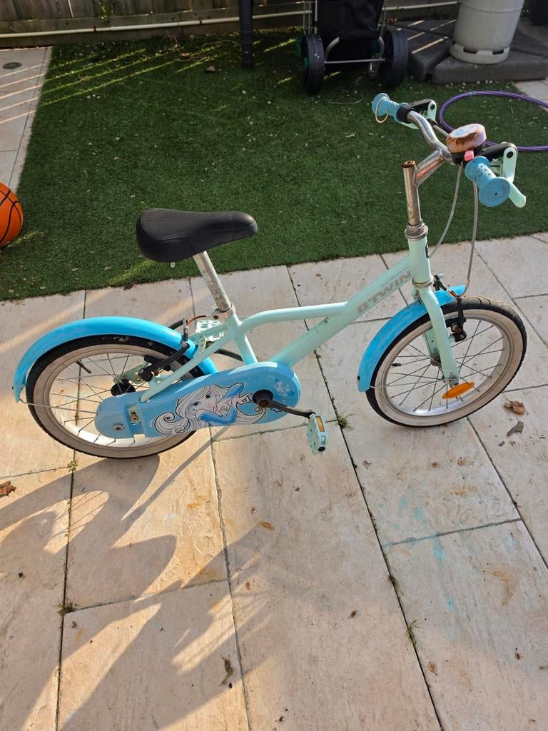 Prinses Elsa Meidenfiets 16 inch - B'Twin, Terugtraprem, Zijwieltjes, Ophalen of Verzenden, B'Twin