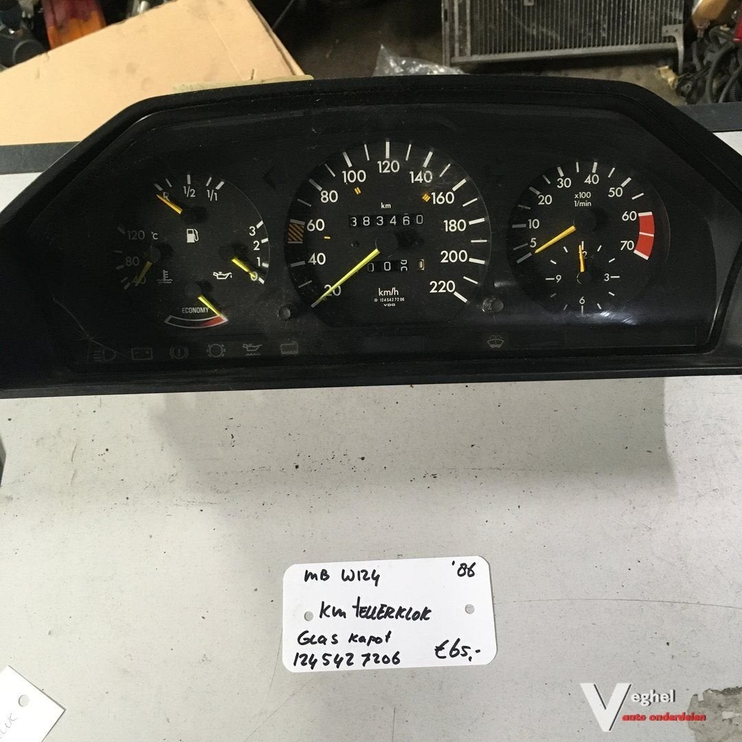 Mercedes W124   1986      Km Tellerklok  124 542 7206 ( glas, Gebruikt, -, -, Ophalen of Verzenden