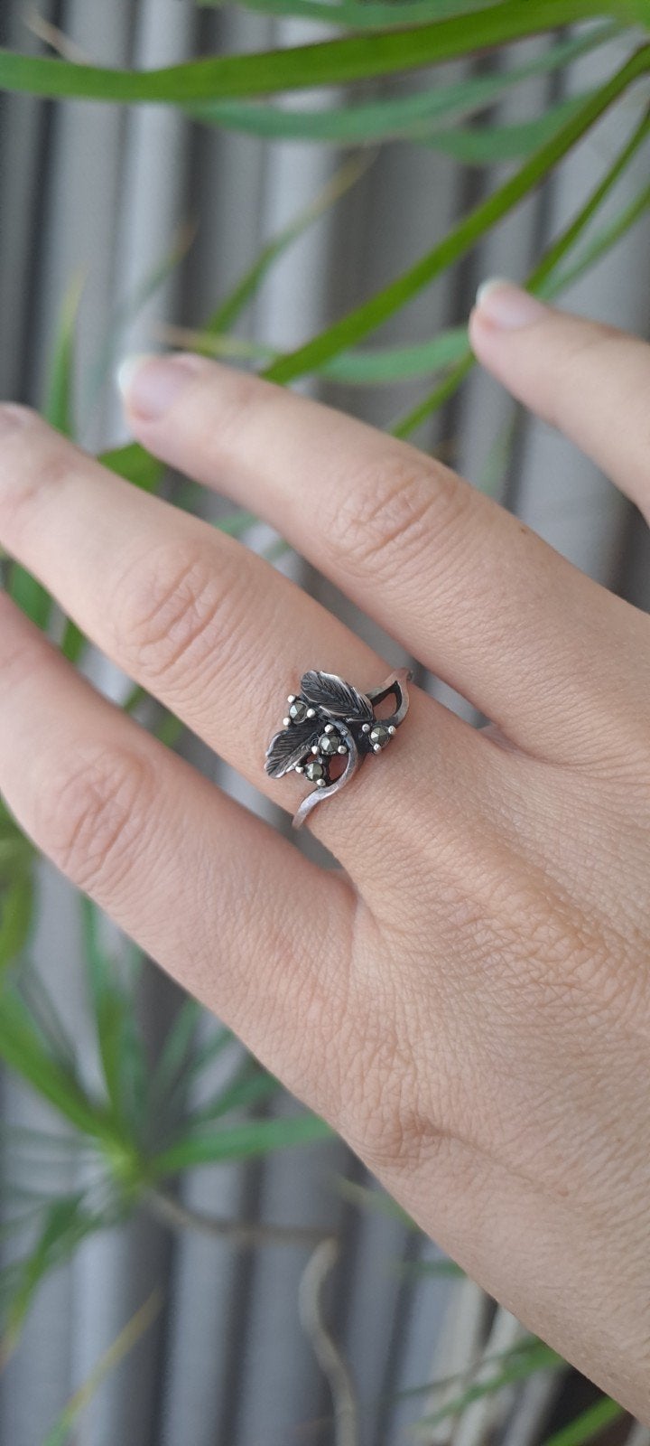 Vintage zilveren ring met marcasiet, maat 17., Ophalen of Verzenden, Zo goed als nieuw, Dame, Zilver