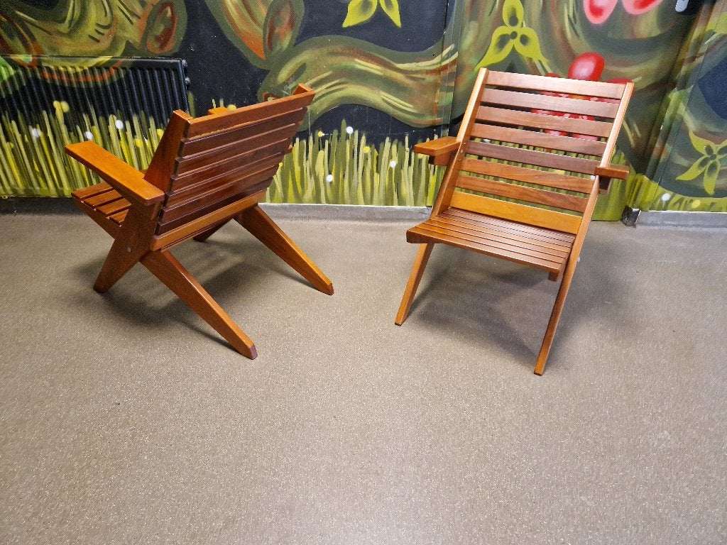 Lounge chair Pair of folding scissor easy chairs, Ophalen