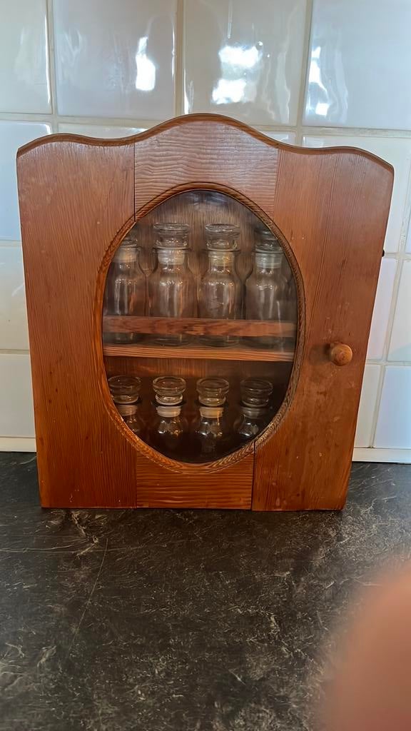 Vintage Kruidenkast, originele kruiden flesjes., Antiek en Kunst, Ophalen of Verzenden