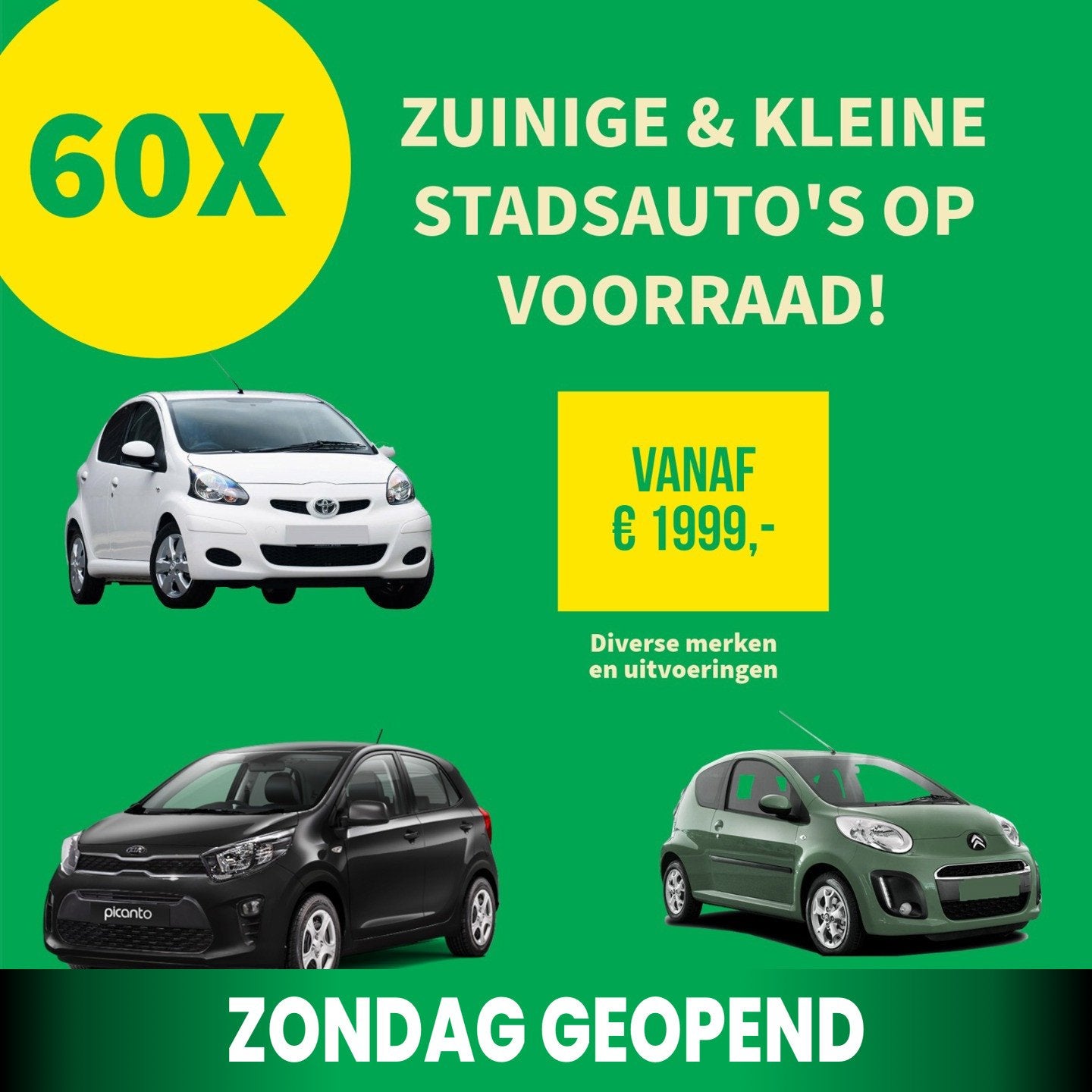 Kia Picanto 60 kleine auto’s op voorraad zie beschrijving, Euro 5, Stof, Gebruikt, Met garantie (alle)