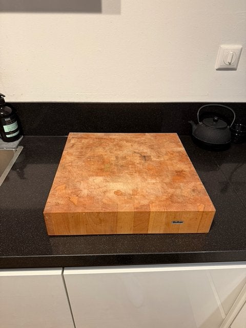 Butler hakblok 40x40x10 cm beuken kopshout + olie, Ophalen, Gebruikt, Hout, Snij-/serveerplank