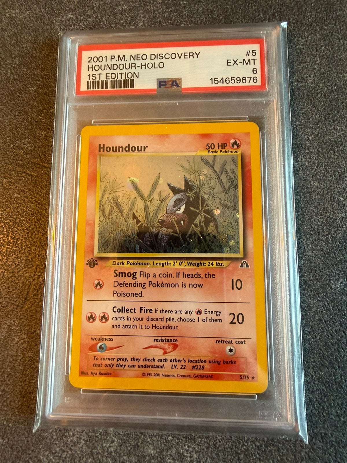 Houndour 5 Neo Discovery 1e edition Graded PSA 6, Ophalen of Verzenden, Zo goed als nieuw